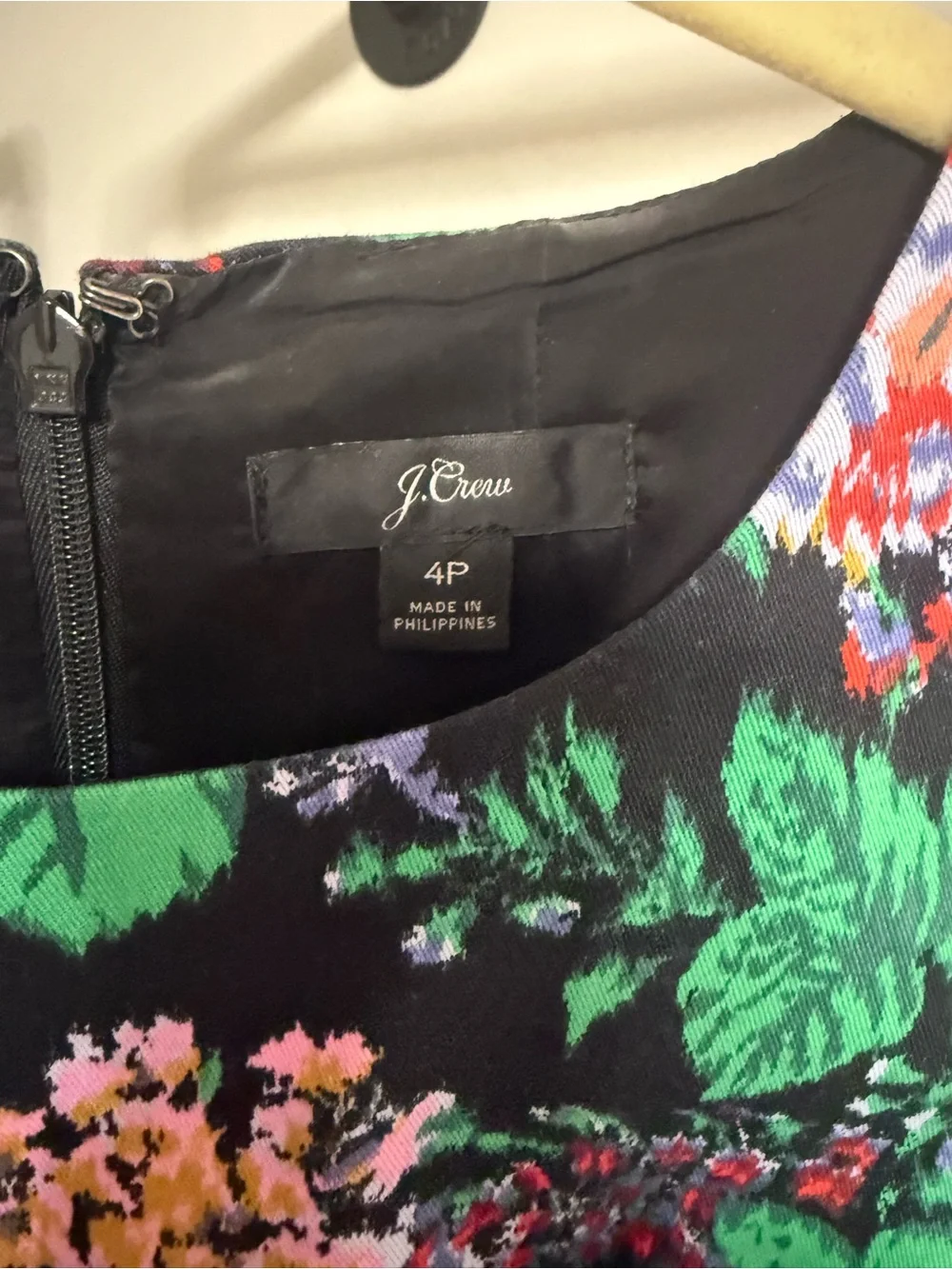 J. Crew Black Floral Sheath Dress with Green and Coral Accents
